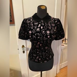 Colletif Halloween Print Velvet Top - Size Small, UK 10, US 6